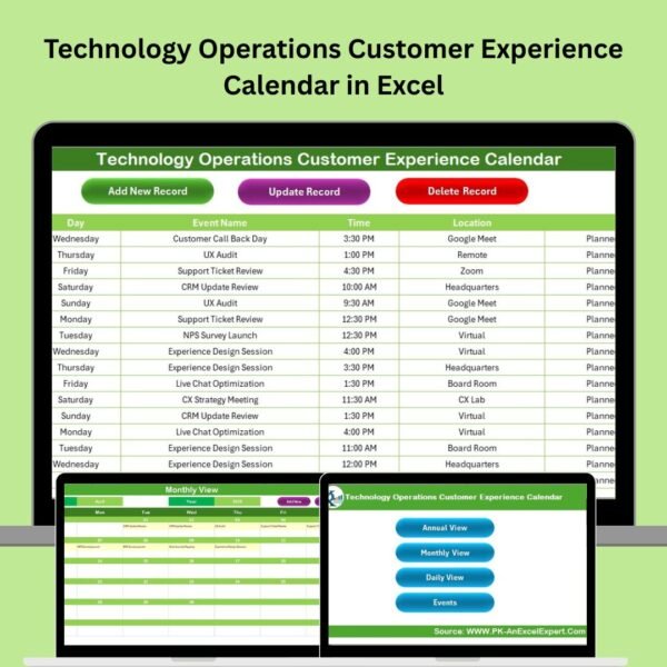 Technology Operations Customer Experience Calendar in Excel