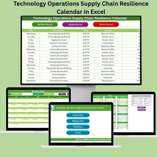 Technology Operations Supply Chain Resilience Calendar in Excel