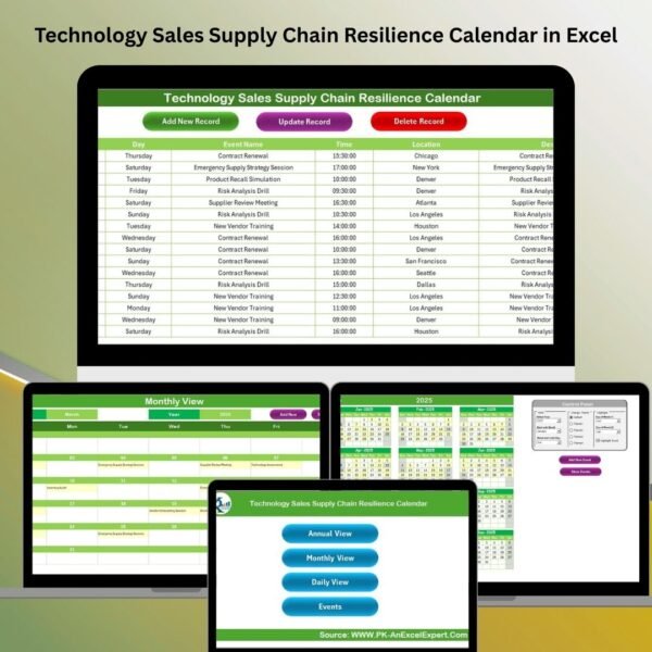 Technology Sales Supply Chain Resilience Calendar in Excel