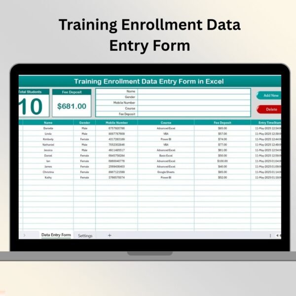 Training Enrollment Data Entry Form