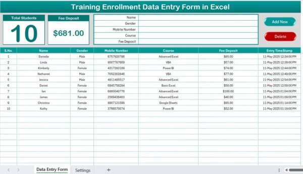 Training Enrollment Data Entry Form - Image 2