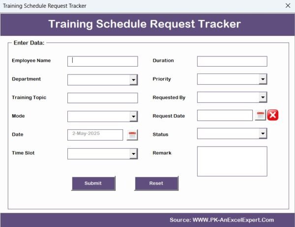 Training Schedule Request Tracker in Excel - Image 6