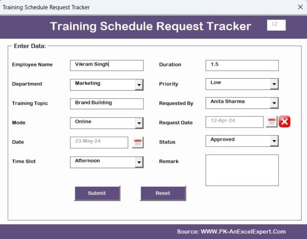 Training Schedule Request Tracker in Excel - Image 7