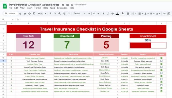 Travel Insurance Checklist in Google Sheets - Image 2