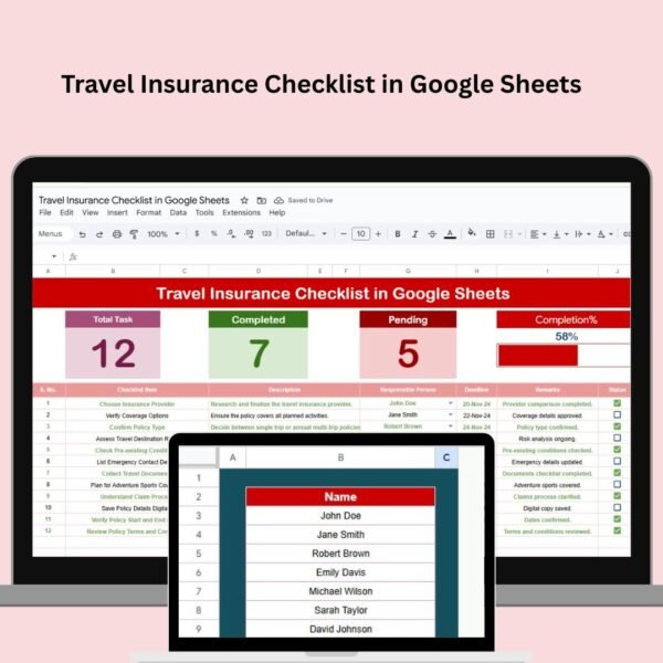 Travel Insurance Checklist in Google Sheets