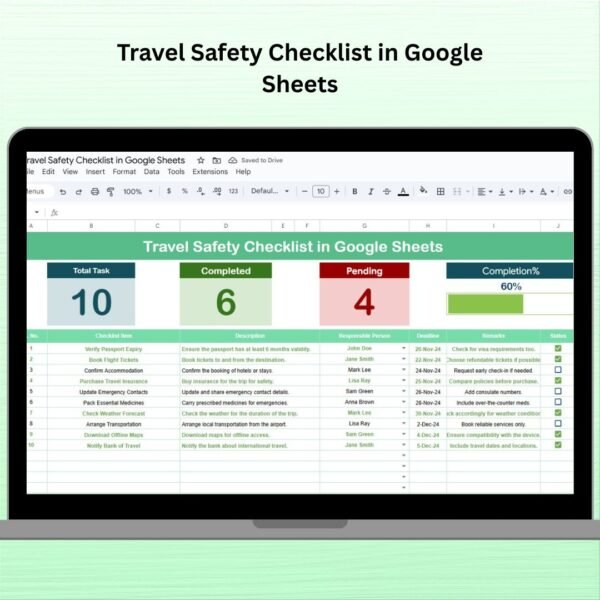 Travel Safety Checklist in Google Sheets