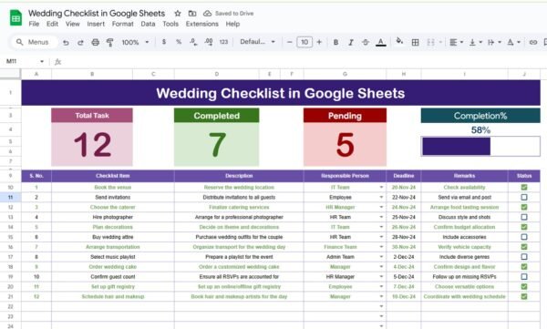 Wedding Checklist in Google Sheets - Image 2