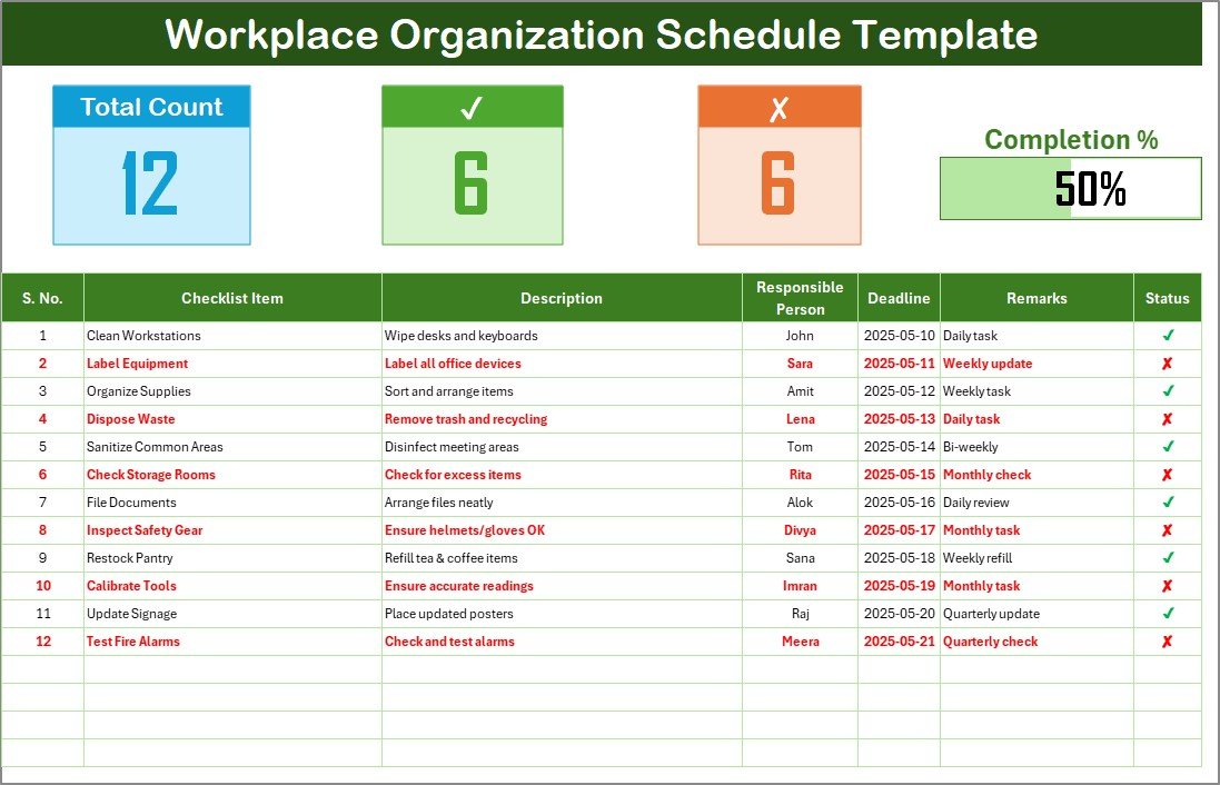 Workplace Organization Schedule