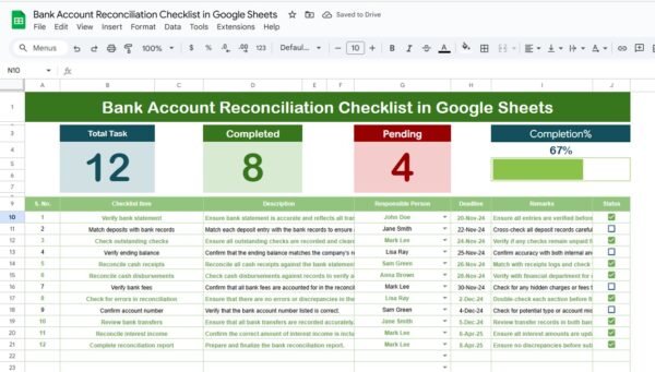 Bank Account Reconciliation Checklist in Google Sheets - Image 2