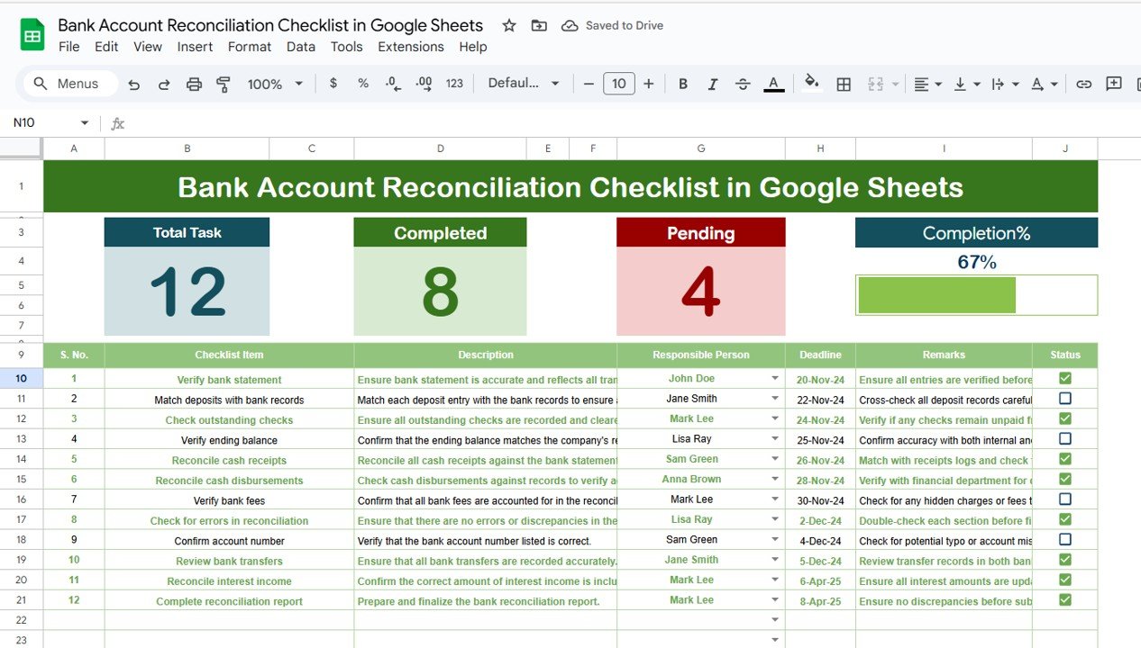 Bank Account Reconciliation Checklist