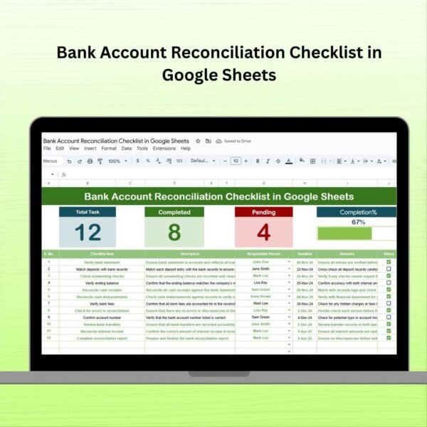 Bank Account Reconciliation Checklist in Google Sheets