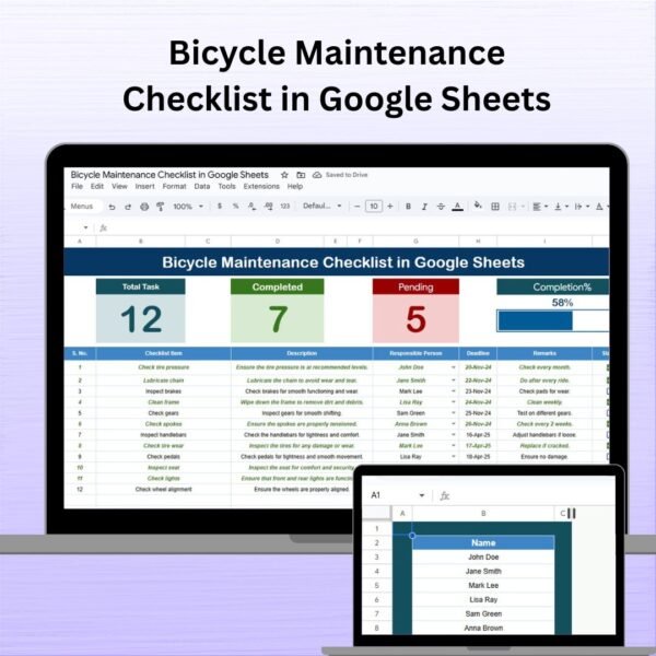 Bicycle Maintenance Checklist in Google Sheets