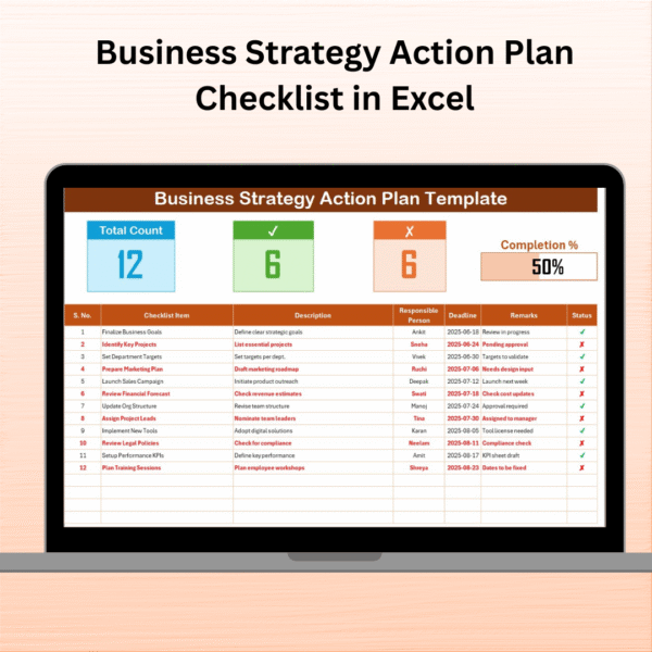 Business Strategy Action Plan Checklist in Excel