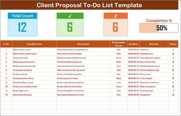 Client Proposal To-Do Checklist in Excel - Image 2