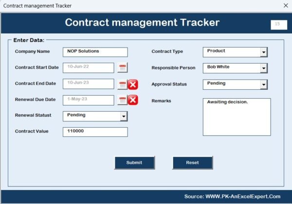 Contract Management Tracker in Excel - Image 7