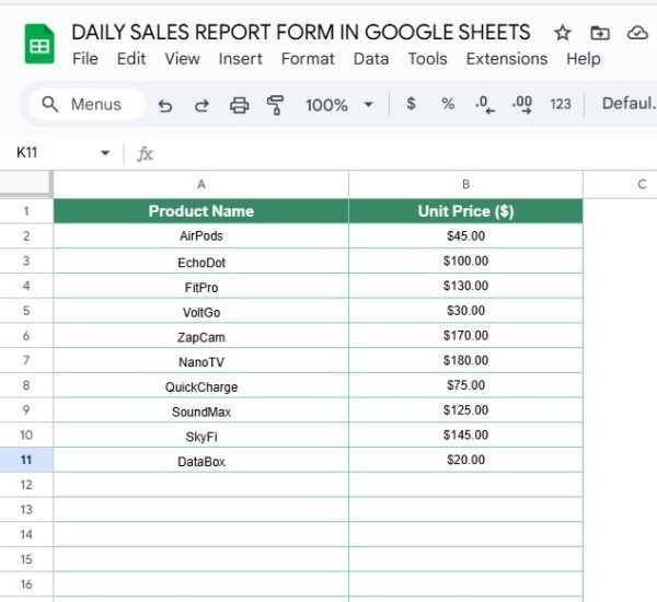 Daily Sales Report Form in Google Sheets - Image 5