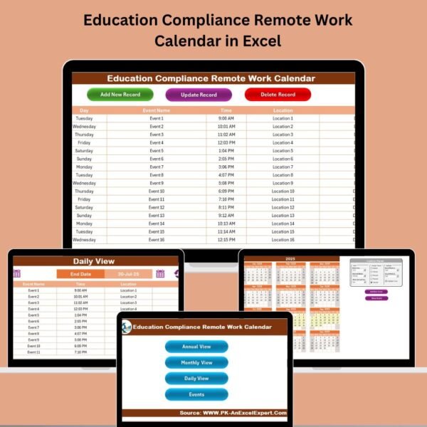 Education Compliance Remote Work Calendar in Excel