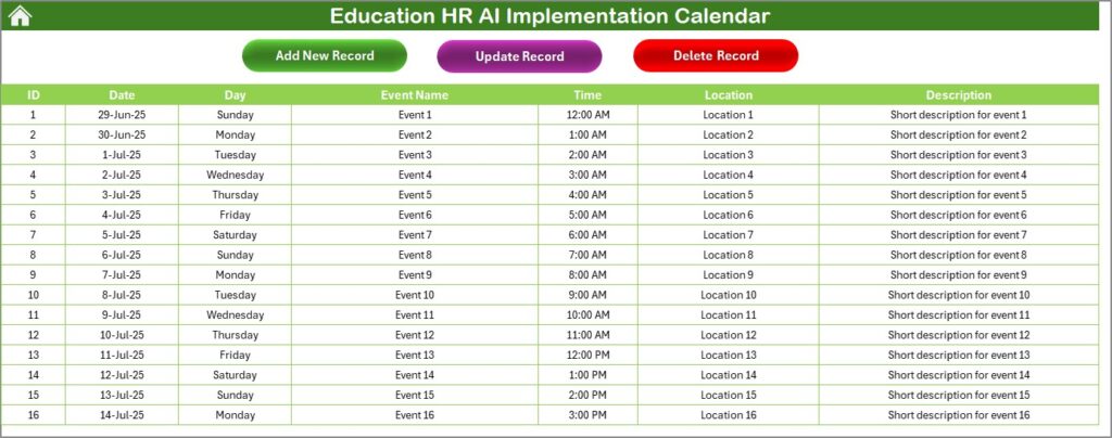 Education HR AI Implementation Calendar in Excel - Next Gen Templates