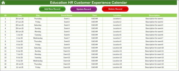 Education HR Customer Experience Calendar in Excel - Image 6