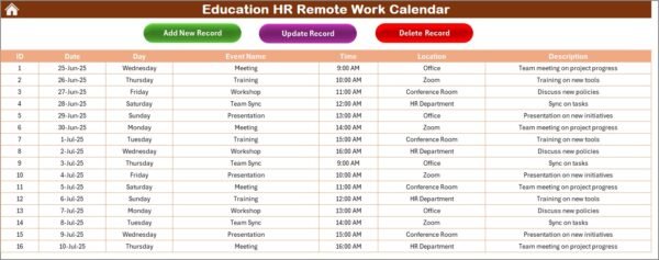 Education HR Remote Work Calendar in Excel - Image 6