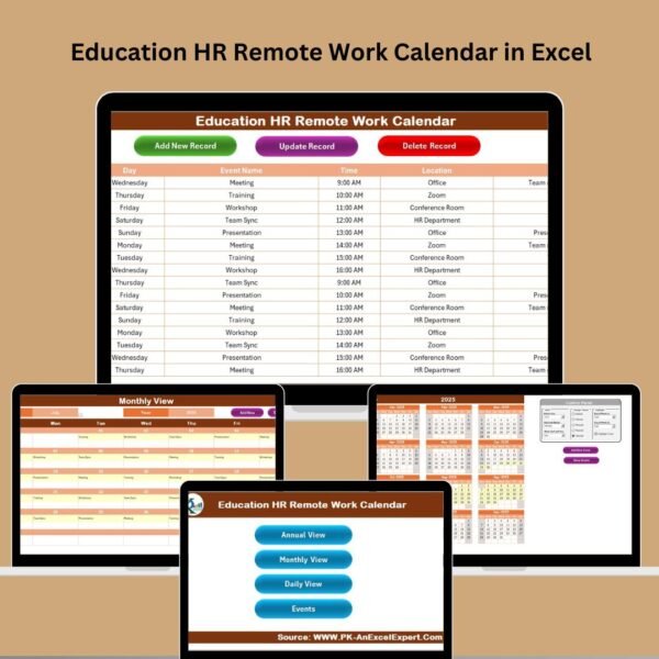 Education HR Remote Work Calendar in Excel