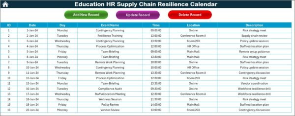 Education HR Supply Chain Resilience Calendar in Excel - Image 6