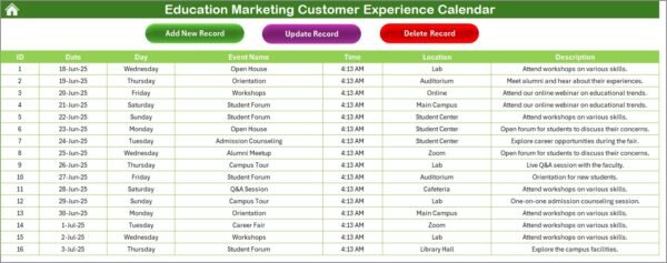 Education Marketing Customer Experience Calendar in Excel - Image 6