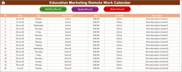 Education Marketing Remote Work Calendar in Excel - Image 6