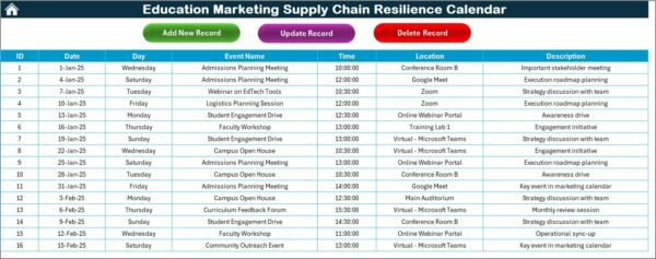 Education Marketing Supply Chain Resilience Calendar in Excel - Image 6
