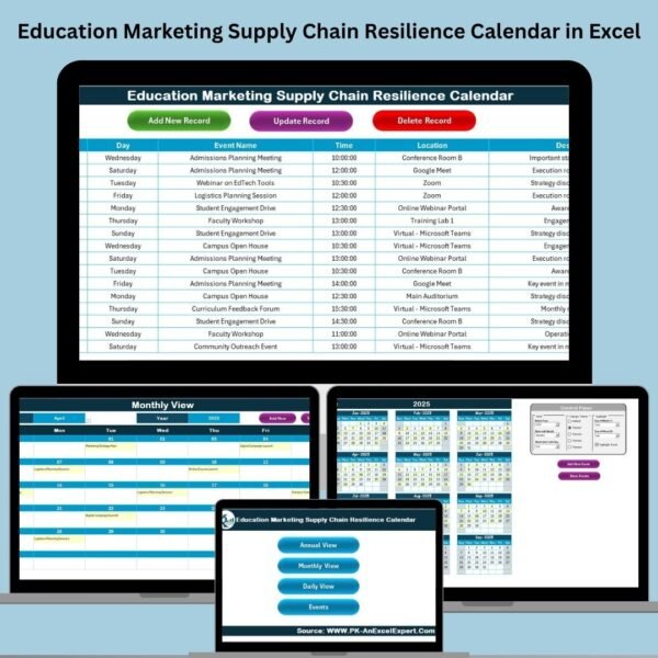 Education Marketing Supply Chain Resilience Calendar in Excel