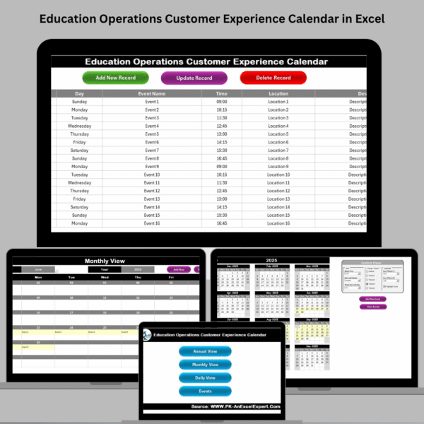 Education Operations Customer Experience Calendar in Excel