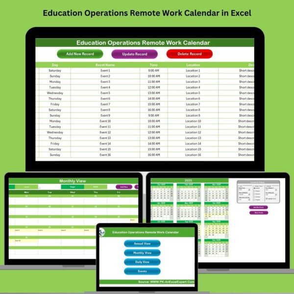 Education Operations Remote Work Calendar in Excel