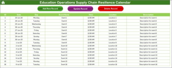Education Operations Supply Chain Resilience Calendar in Excel - Image 6