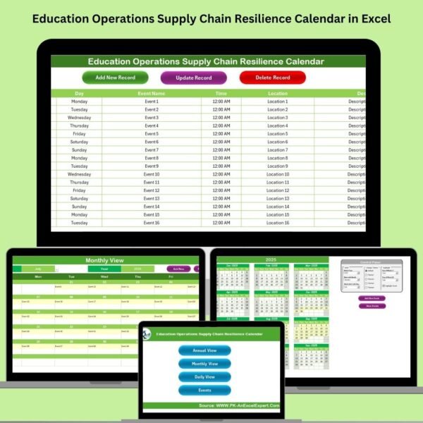 Education Operations Supply Chain Resilience Calendar in Excel