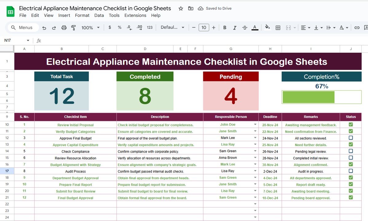 Electrical Appliance Maintenance Checklist
