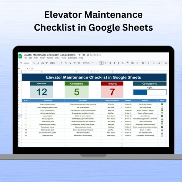 Elevator Maintenance Checklist in Google Sheets