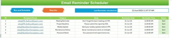 Email Reminder Scheduler in Excel - Image 2