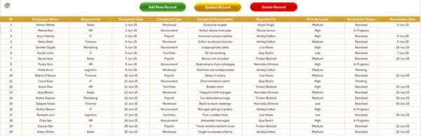 Employee Complaint Resolution Tracker in Excel - Image 5