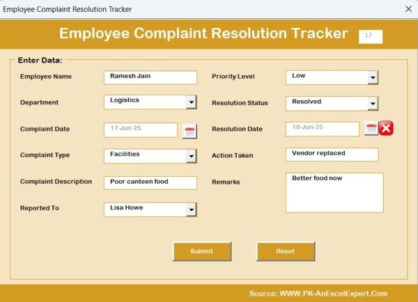 Employee Complaint Resolution Tracker in Excel - Image 7