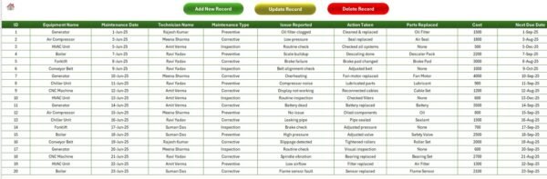 Equipment Maintenance Log Tracker in Excel - Image 5