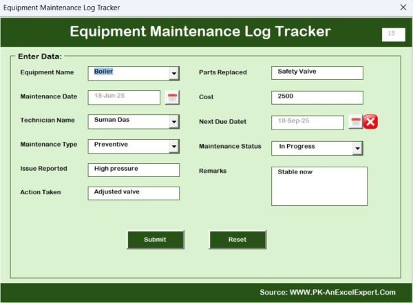 Equipment Maintenance Log Tracker in Excel - Image 7