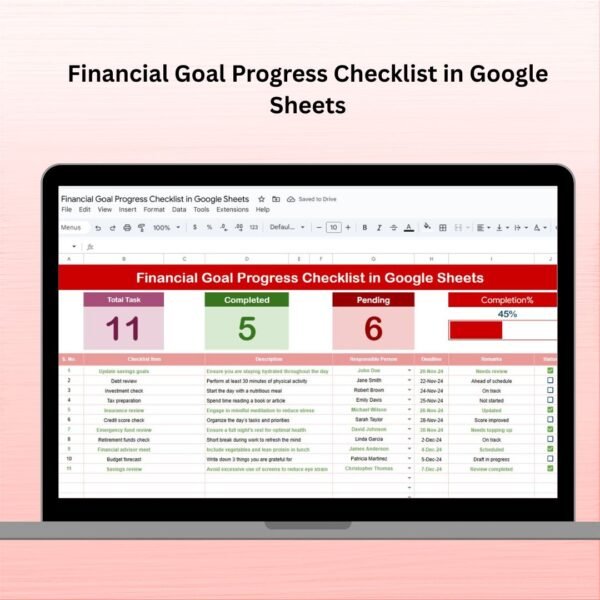 Financial Goal Progress Checklist in Google Sheets