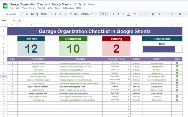 Garage Organization Checklist in Google Sheets - Image 2