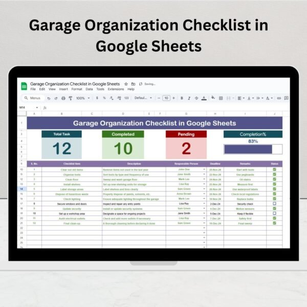 Garage Organization Checklist in Google Sheets