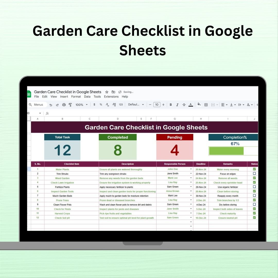 Garden Care Checklist in Google Sheets