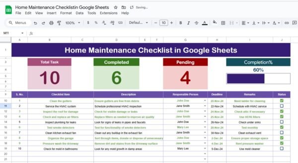 Home Maintenance Checklistin Google Sheets - Image 2
