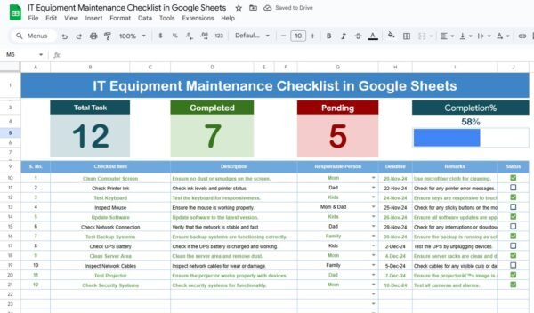 IT Equipment Maintenance Checklist in Google Sheets - Image 2