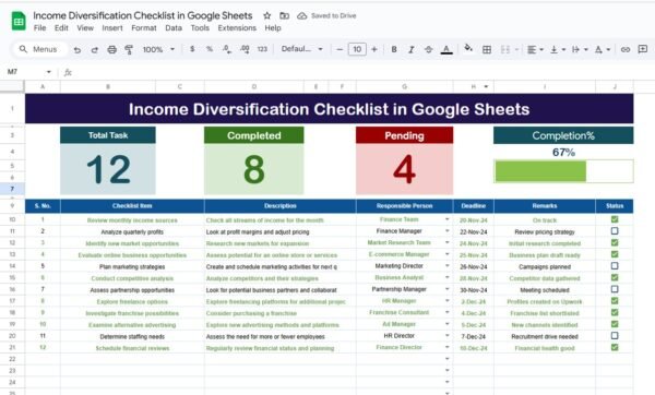 Income Diversification Checklist in Google Sheets - Image 2