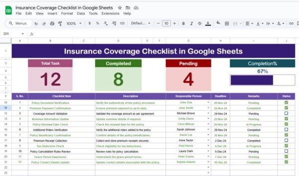 Insurance Coverage Checklist in Google Sheets - Image 2