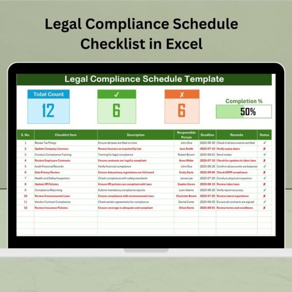 Legal Compliance Schedule Checklist in Excel